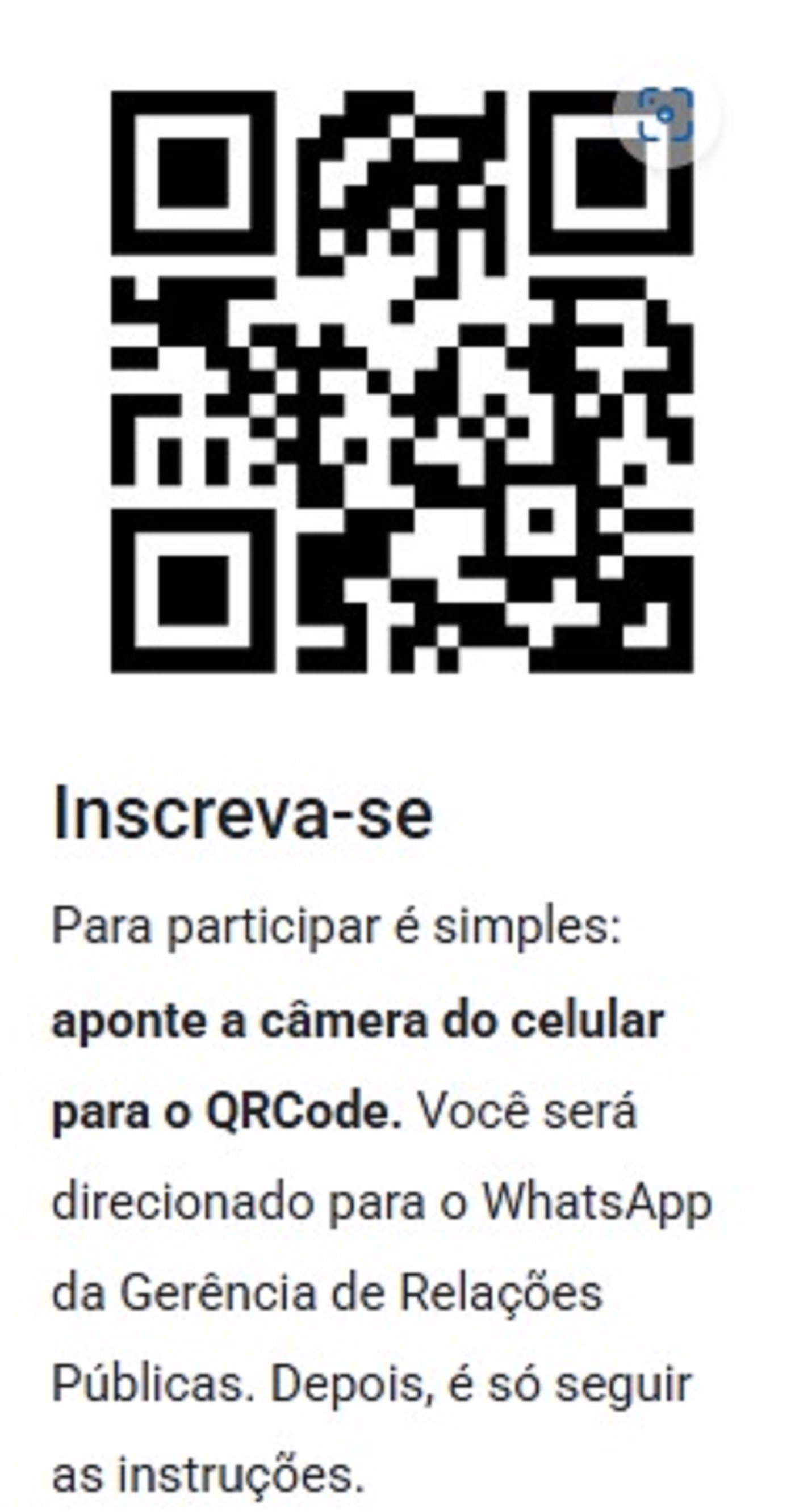 QR-Code da Lista de Transmissão do Assembleia Fiscaliza