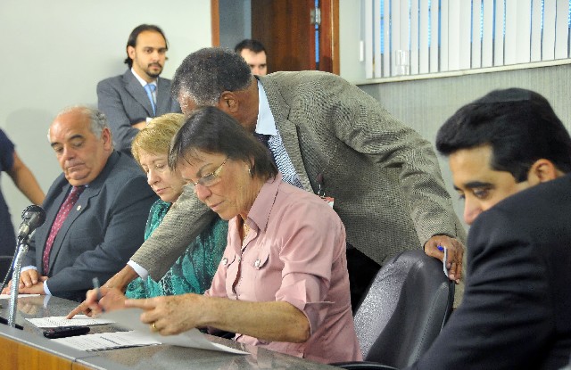 A deputada Maria Tereza Lara (de rosa) foi eleita presidente da comissão.