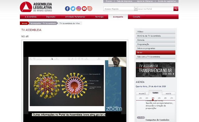 Websimpósio da UFMG sobre o coronavírus e o isolamento social foi transmitido pela TV Assembleia