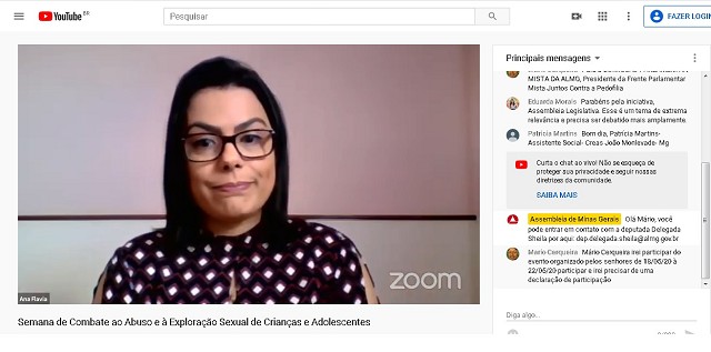 Atividade integra semana de combate à pedofilia, realizada pela ALMG com foco em ações on-line por causa da pandemia