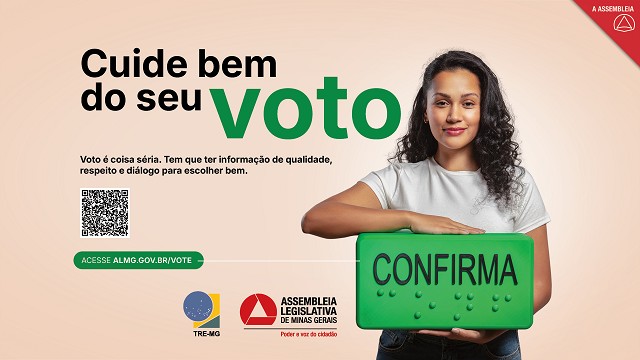Campanhas publicitárias da ALMG - artes e logos - Cuide bem do seu voto